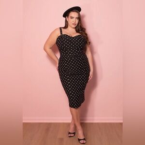 Vixen by Micheline Pitt black polka dot Maneater wiggle dress - small